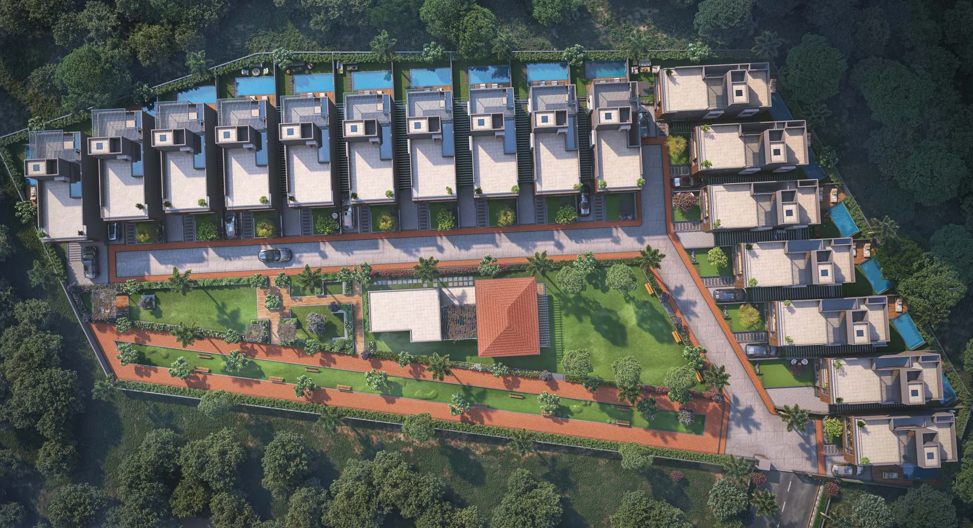 Aerial view of the 17-villa green enclave