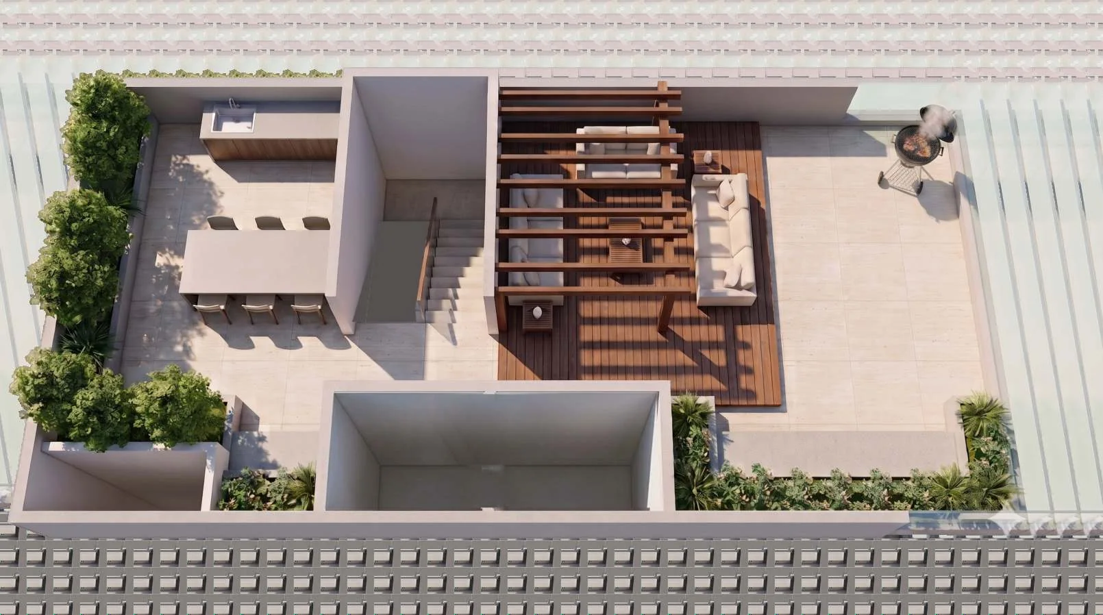 Private rooftop terrace deck seen from above